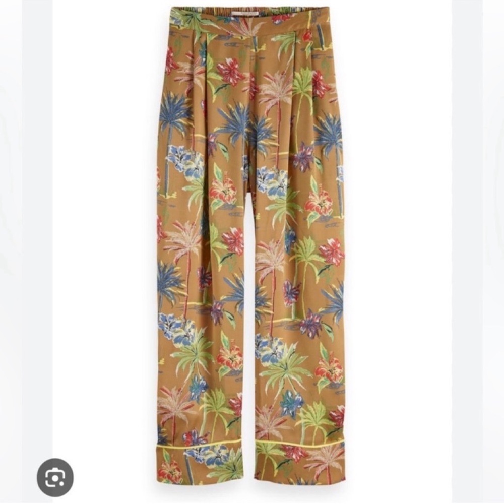 Scotch & Soda Tan Floral Wide-Leg Trousers